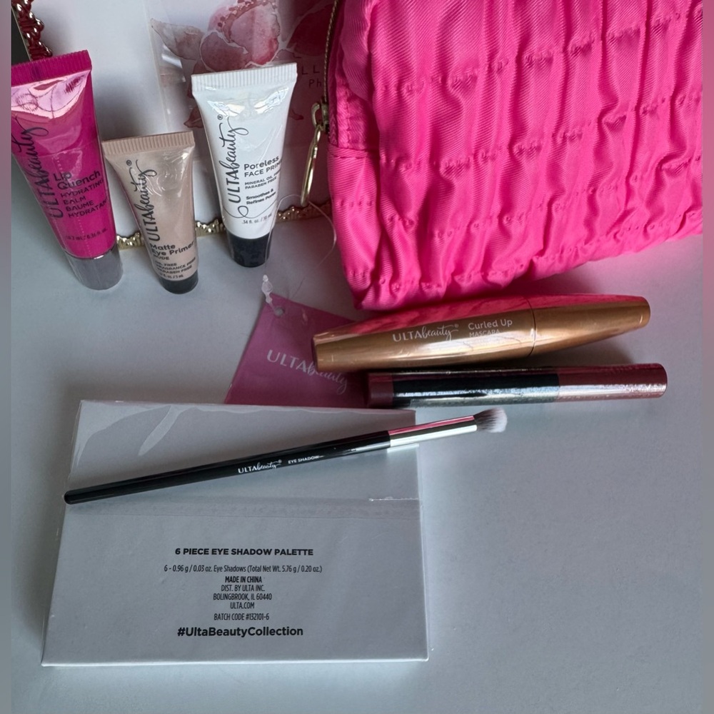 New✨Ulta Beauty 7 Piece Set Plus Pink Quilted Cosmetic Bag - Picture 2 of 6